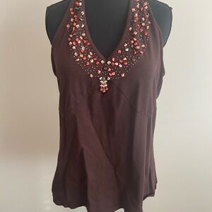Studio Dark Brown Embellished Tank Top